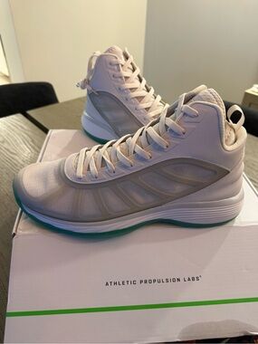 NIB Athletic Propulsion Labs High-Top Trainers in Grey/White with Teal Sole-14